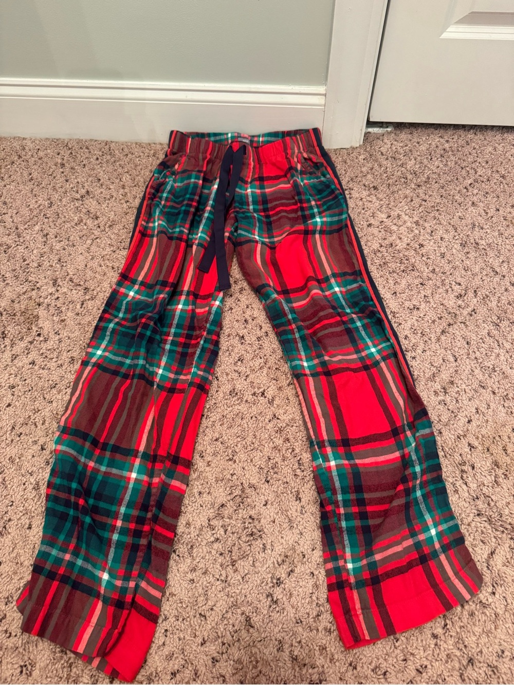 aerie Red and Green Plaid Pajama Pants with Navy Details